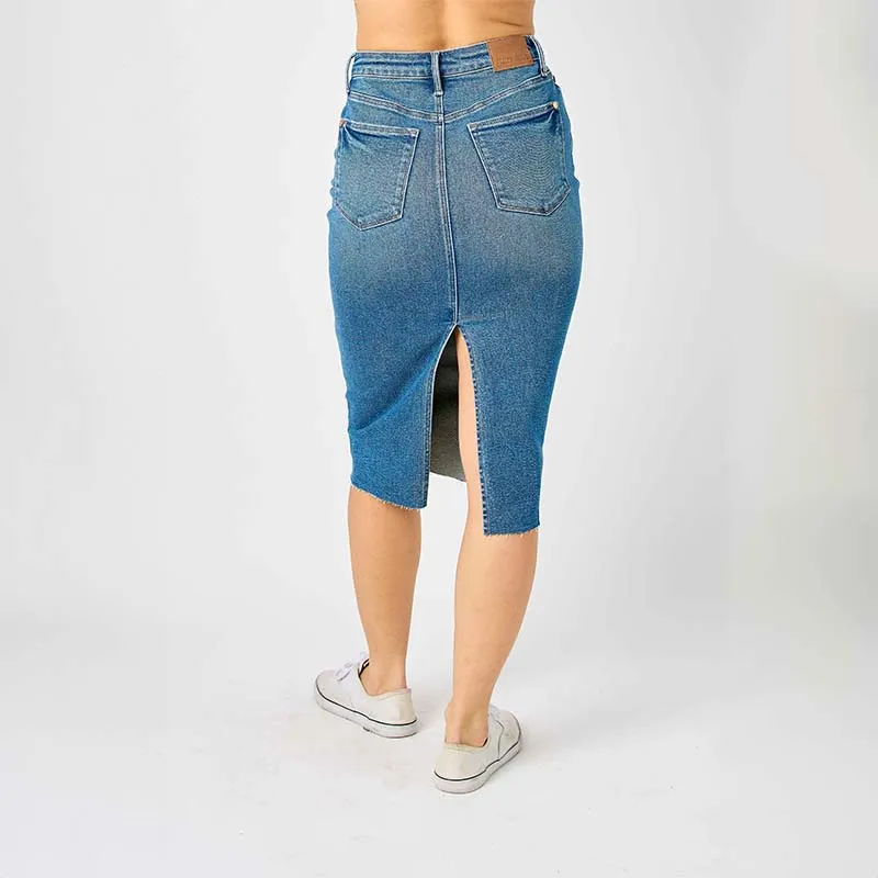 High Waist Mid Length Denim Skirt