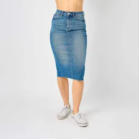 High Waist Mid Length Denim Skirt