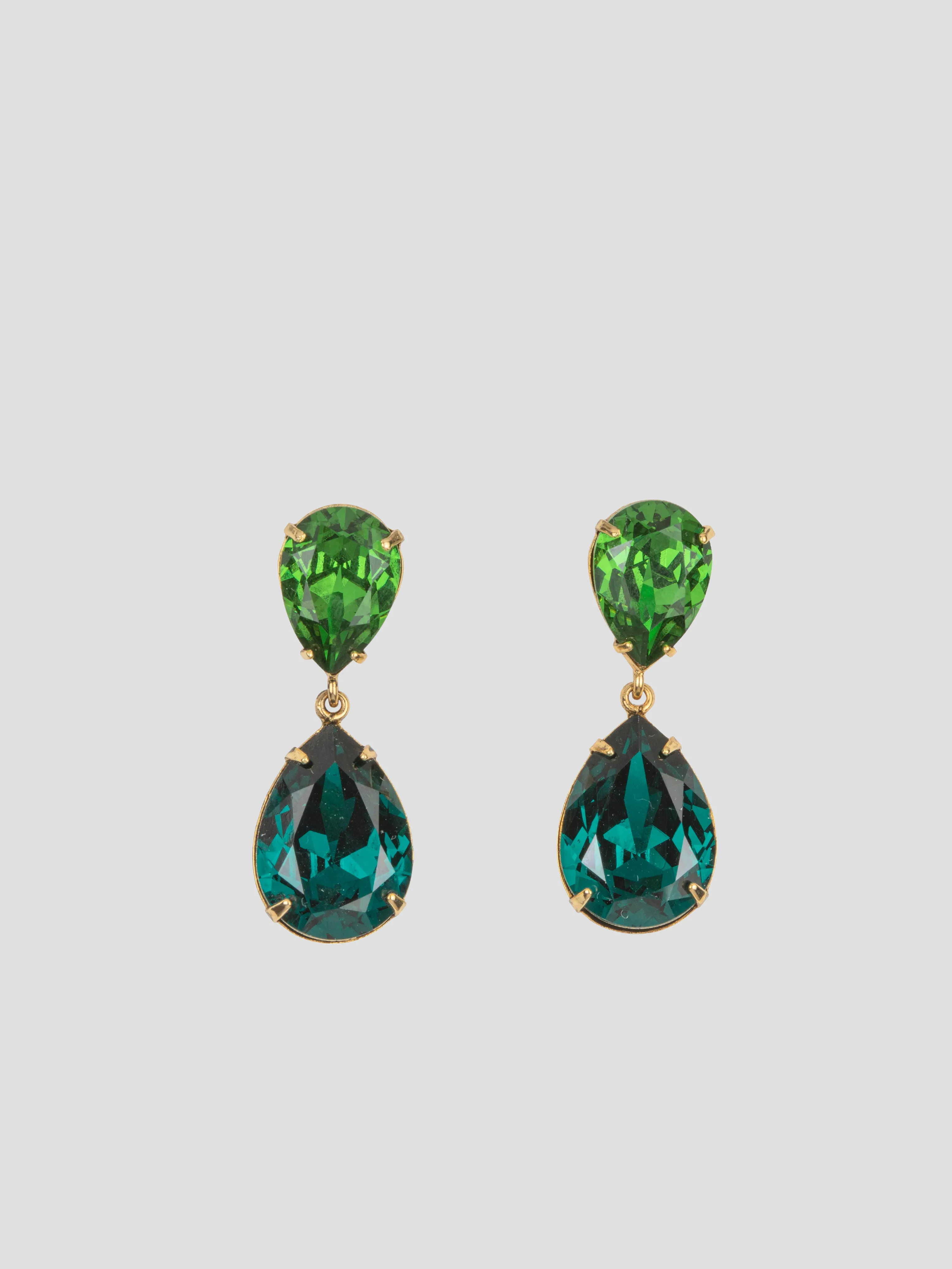 Judy Emerald Gold Plated Double Pear Cut Swarovski Crystal Drop Earrings