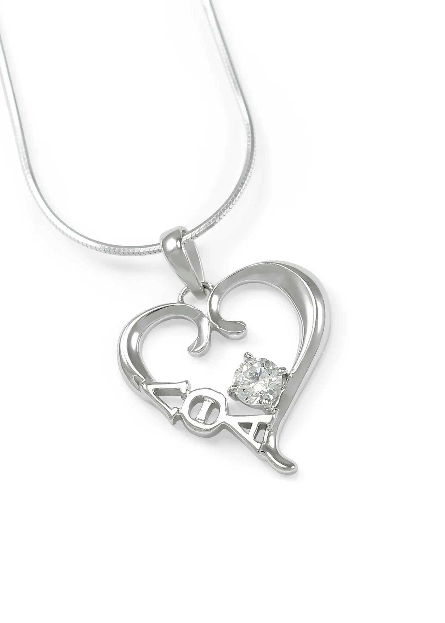 Lambda Theta Alpha Sterling Silver Heart Pendant with a Clear CZ Crystal