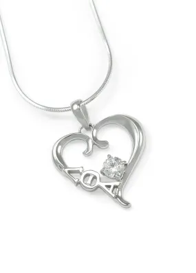 Lambda Theta Alpha Sterling Silver Heart Pendant with a Clear CZ Crystal