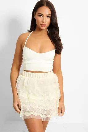 Layered Scallop Lace Mini Skirt