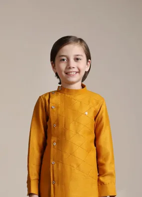 Manyavar Boys Mustard Yellow Diamond Patterned Angrakha Kurta Set