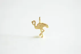 Matte Gold Flamingo Charm, 22k Gold plated 925 Silver Flamingo, Bird Charm, Crane, Small Bird, Pink Flamingo, Sterling Silver Pendant, 369