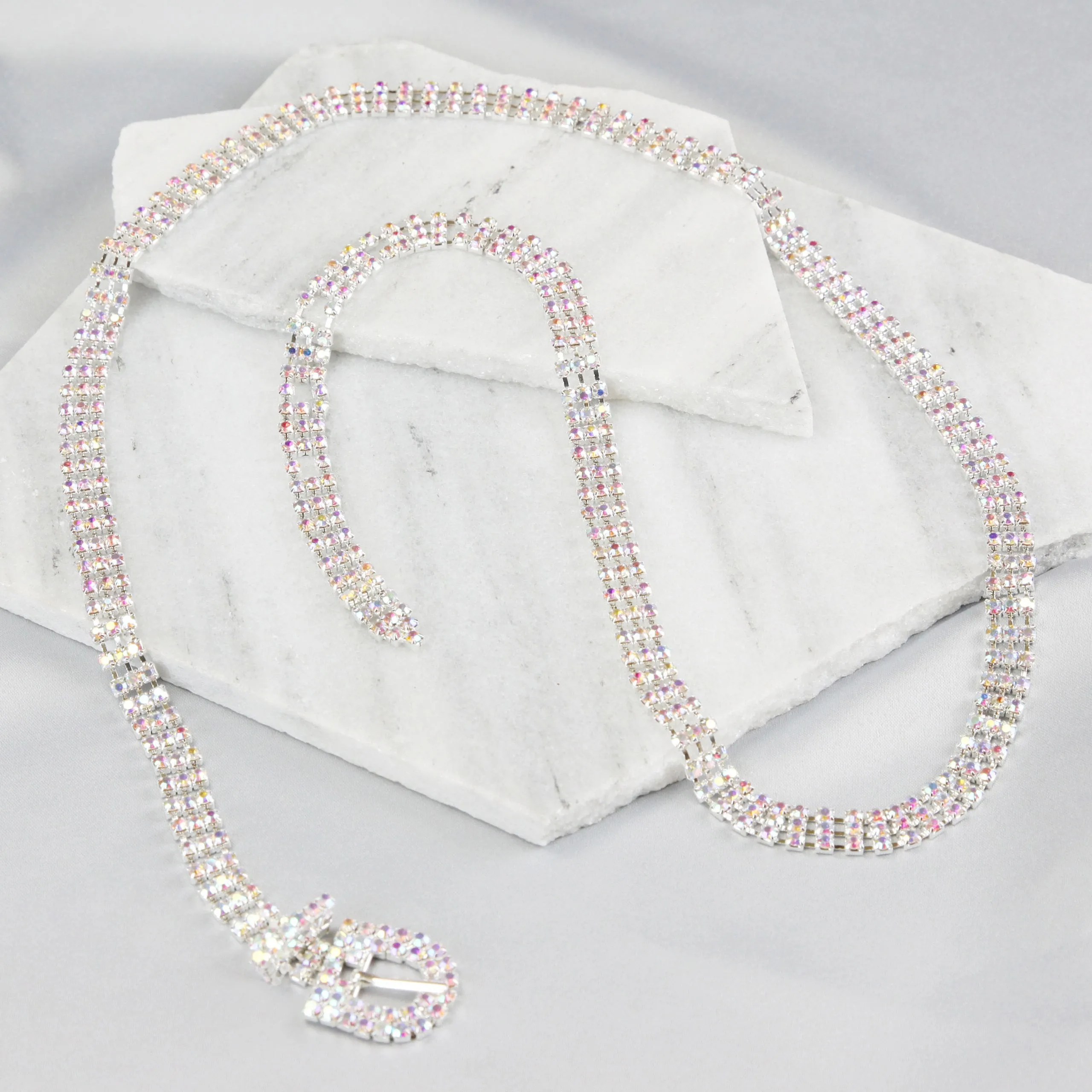 Naomi Glitzy 3-Row Crystal Rhinestone Chain Belt