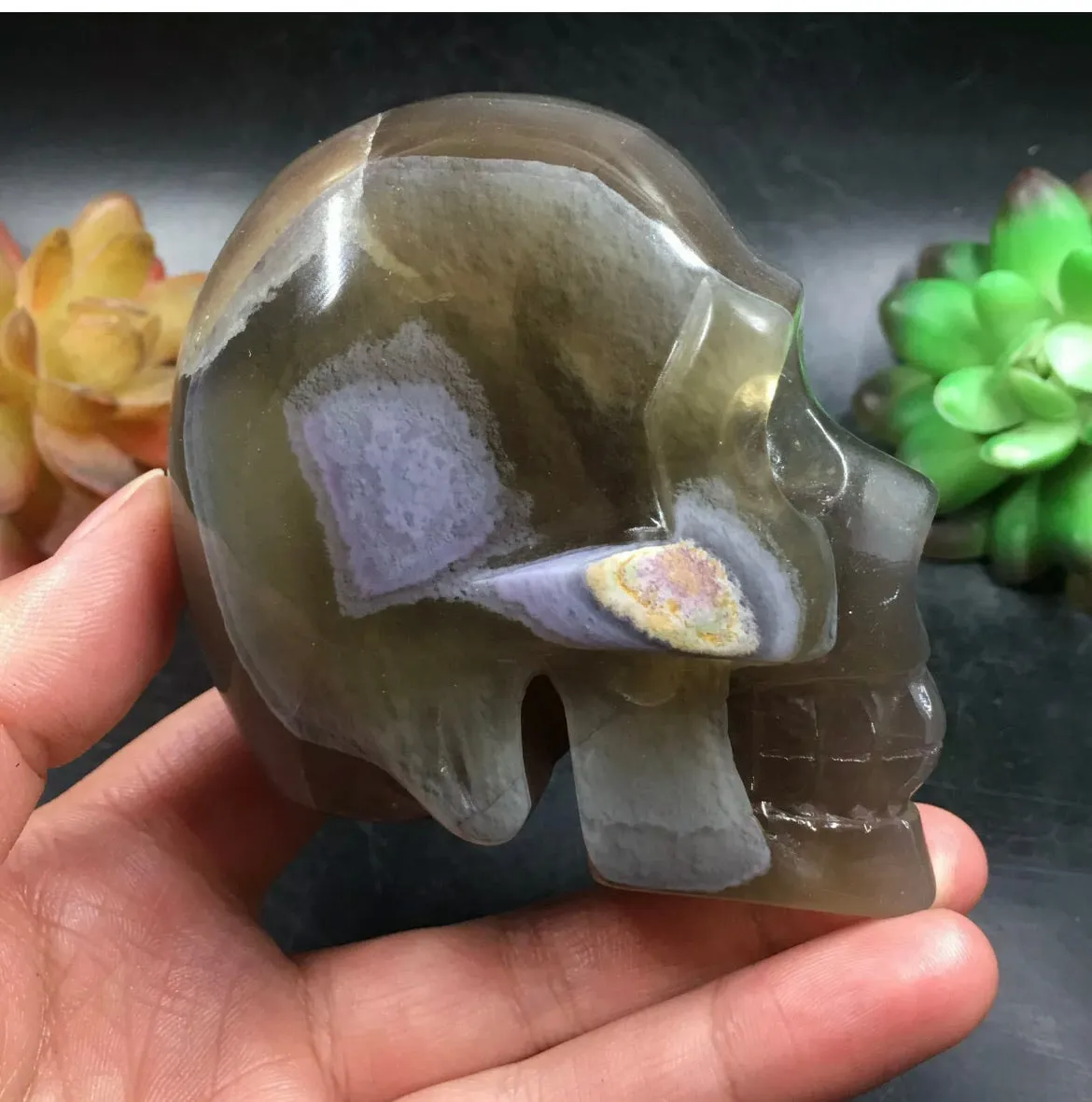 Natural Fluorite gemstone carved Skull