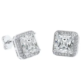 Norah 18k White Gold Plated Princess Cut CZ Halo Stud Earrings