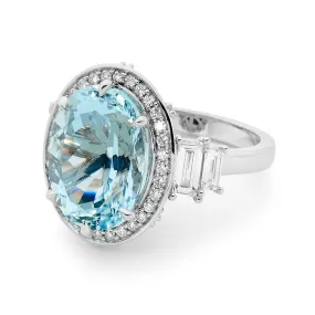 Oval Cut Aquamarine and Diamond Ring