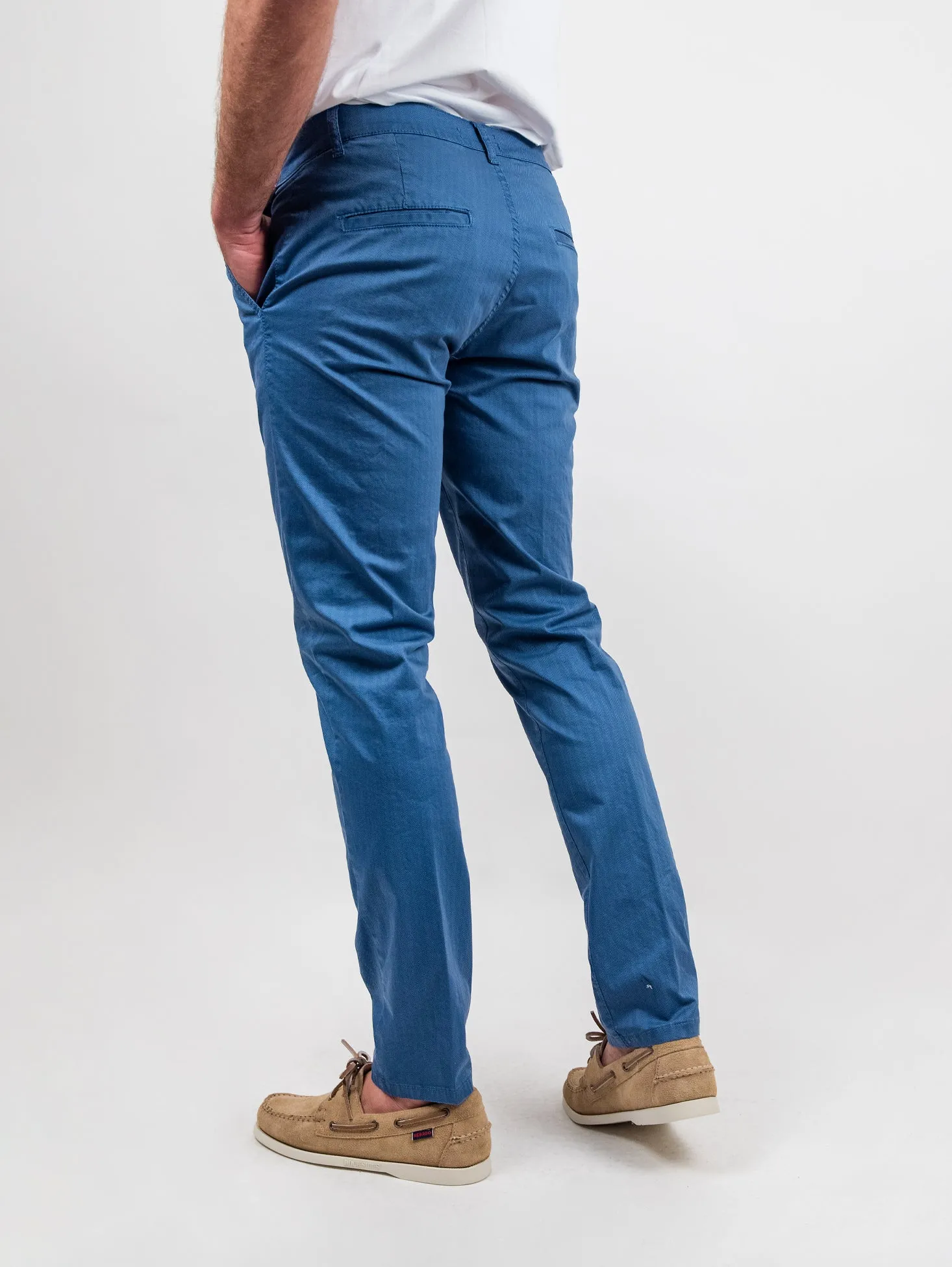 Pantalone tasca a filo in cotone spigato bluette