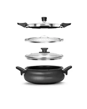 Pigeon By Stovekraft Belita Hard Anodized Super Cooker Set, 4-Pieces, Black