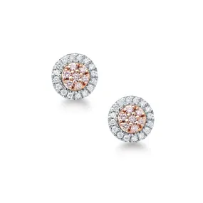 Pink and white diamond halo studs