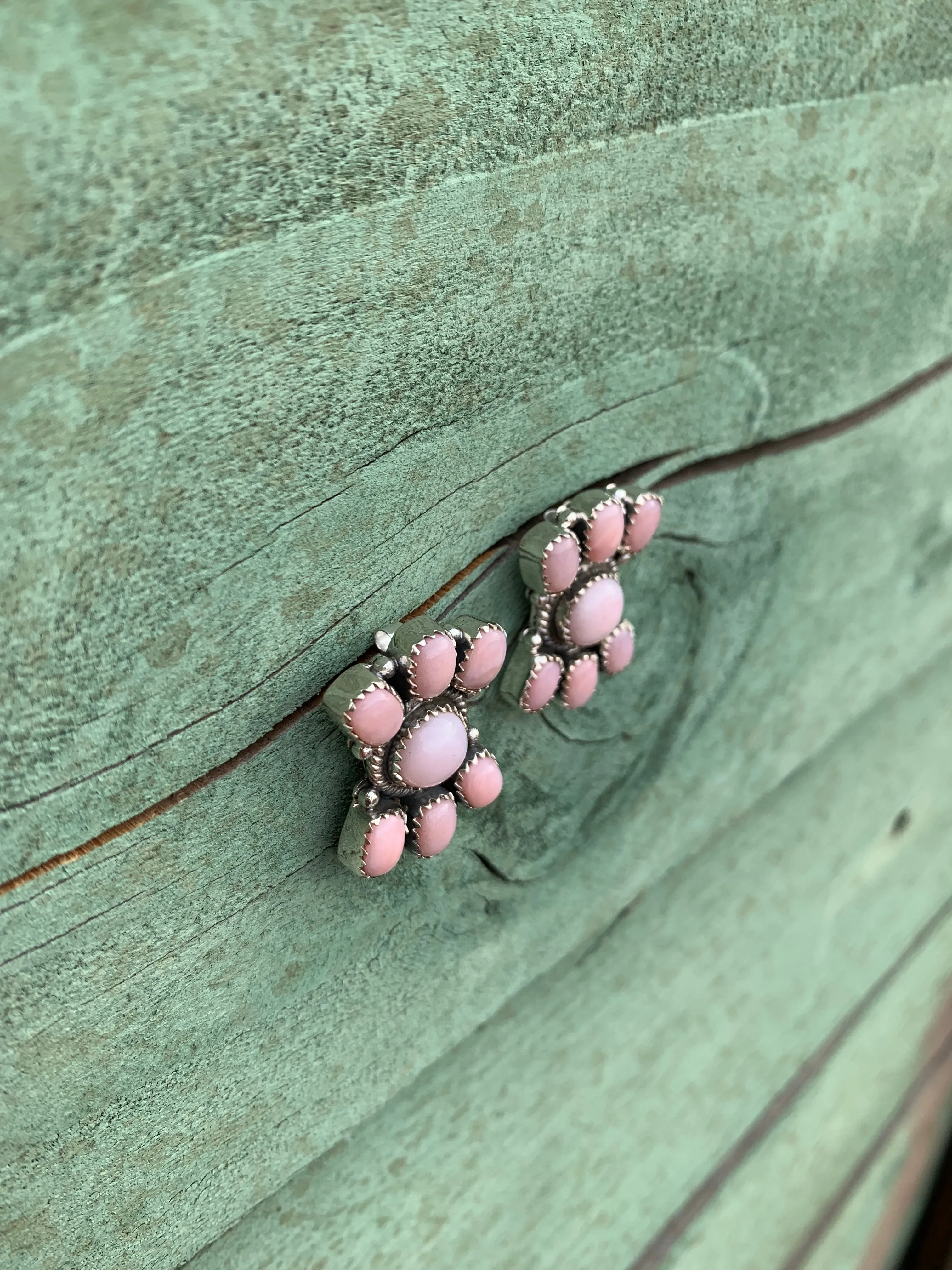 Pink Opal Cluster Post earrings