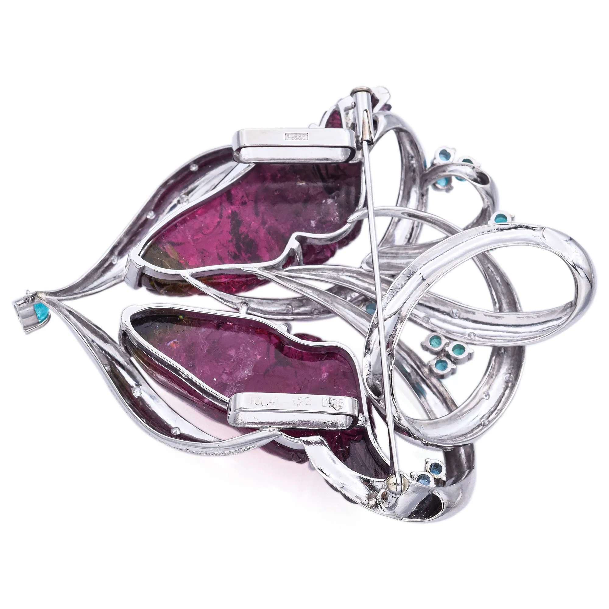 Platinum 100TCW Bi-Color 1.22TCW Pariba Tourmaline & Diamond Bird Brooch Pendant