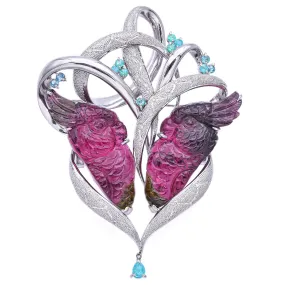 Platinum 100TCW Bi-Color 1.22TCW Pariba Tourmaline & Diamond Bird Brooch Pendant