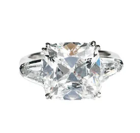 Platinum Antique Cushion Cut Diamond With Diamond Shield Side Stones