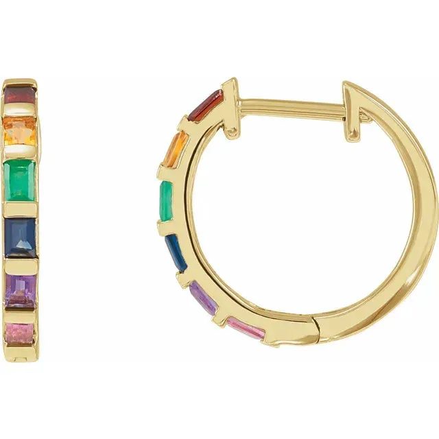 Rainbow Multi Gem Hoop Huggies Hoop Earrings