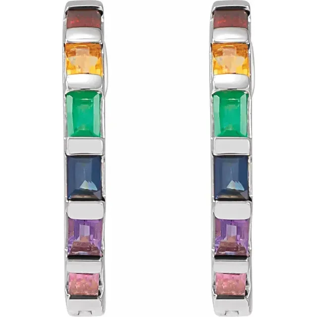 Rainbow Multi Gem Hoop Huggies Hoop Earrings