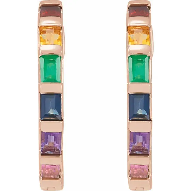 Rainbow Multi Gem Hoop Huggies Hoop Earrings