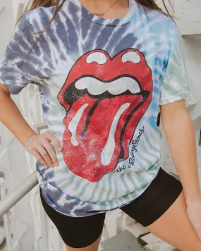 Rolling Stones Lick Blue/Green Swirl Tie Dye Tee (FINAL SALE)