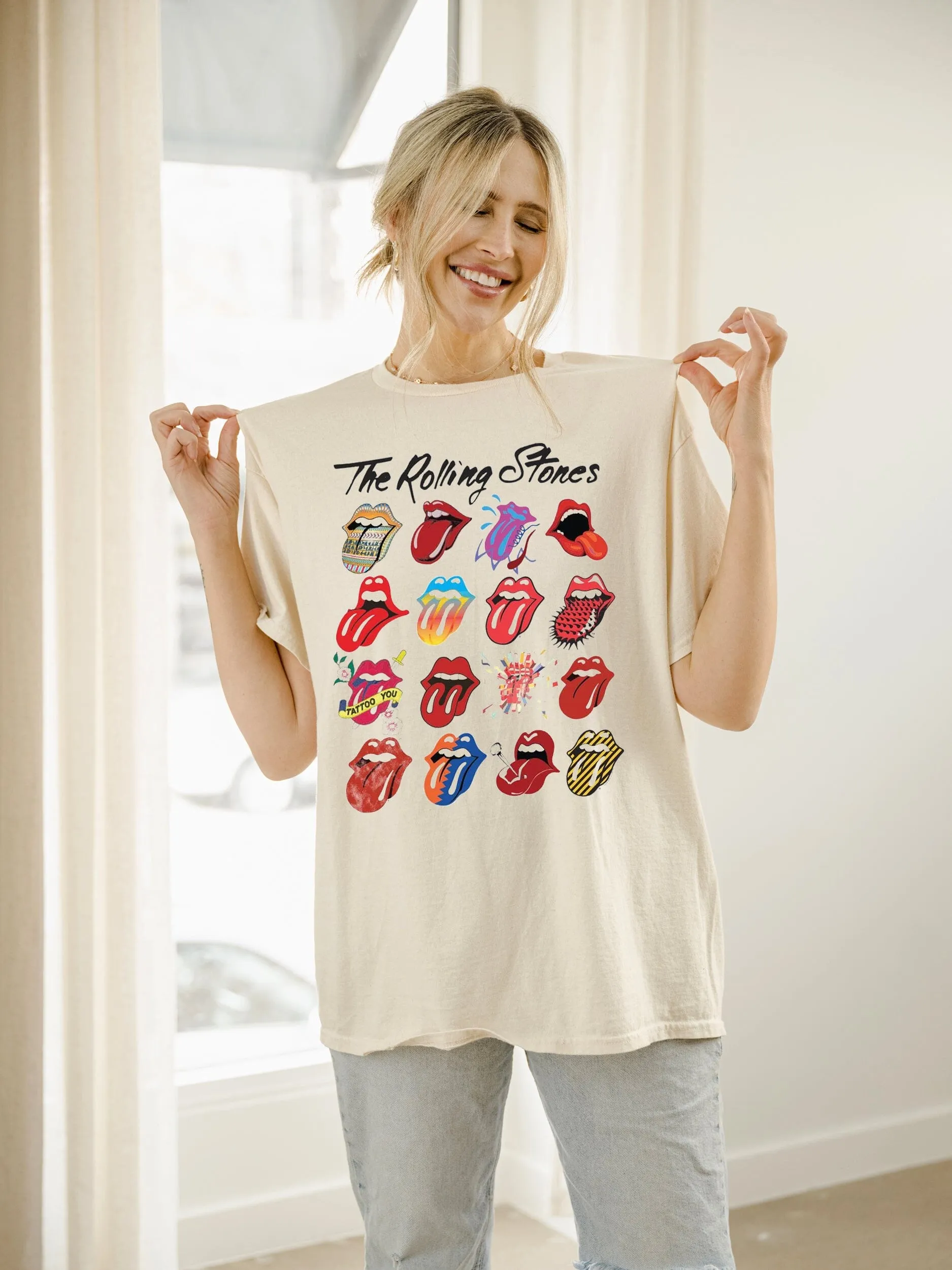 Rolling Stones Licks Over Time Off White Thrifted Distressed Tee