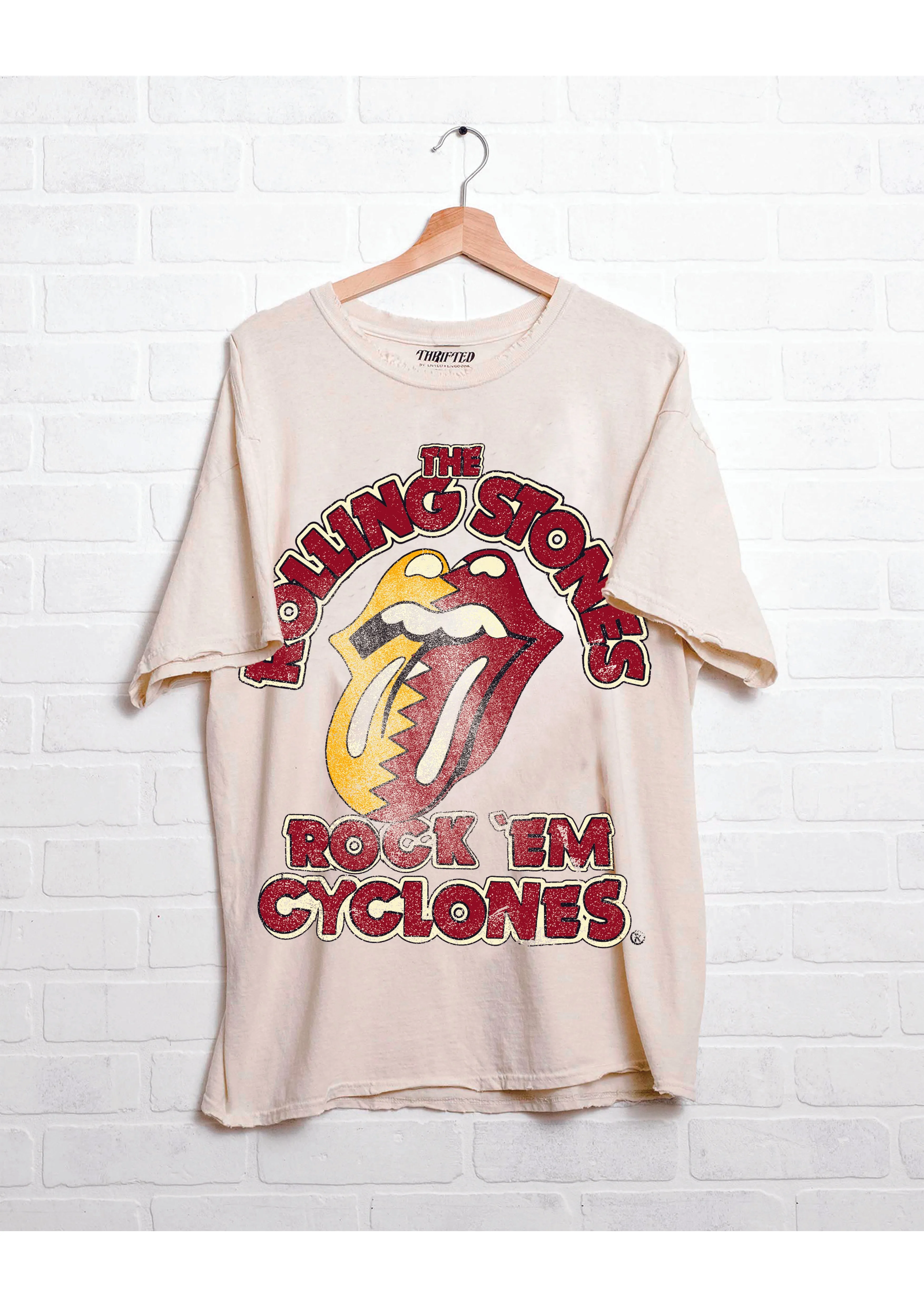 Rolling Stones Rock 'Em Iowa State Off White Thrifted Tee