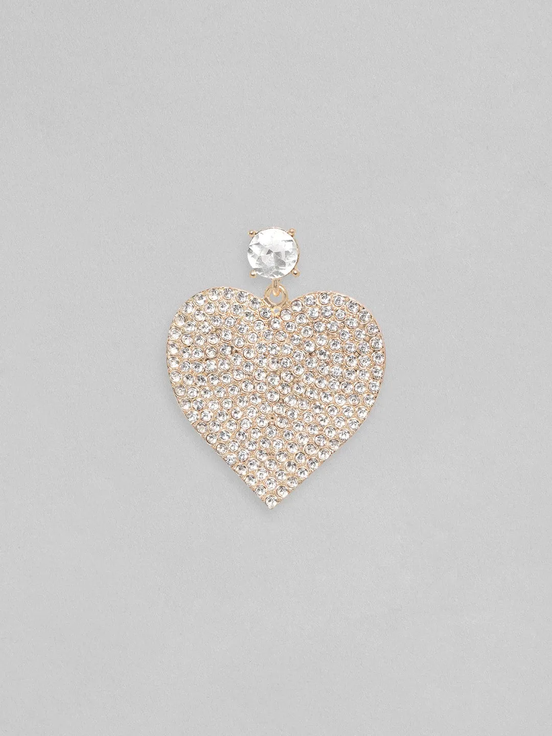 Rubans 18K Gold Toned Pave White Zircon Studded Heart Dangle Earring