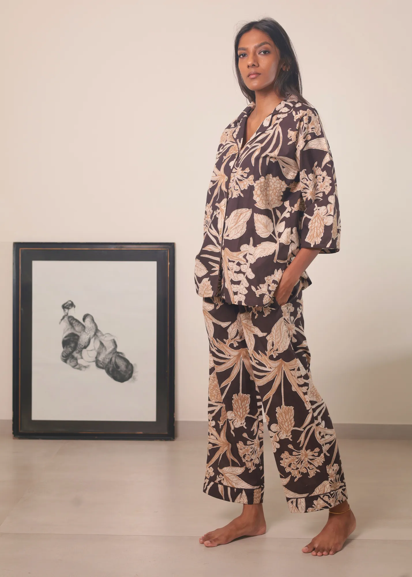 Sharan Boxy PJ 2pc Set - Brown Kodi Flowers