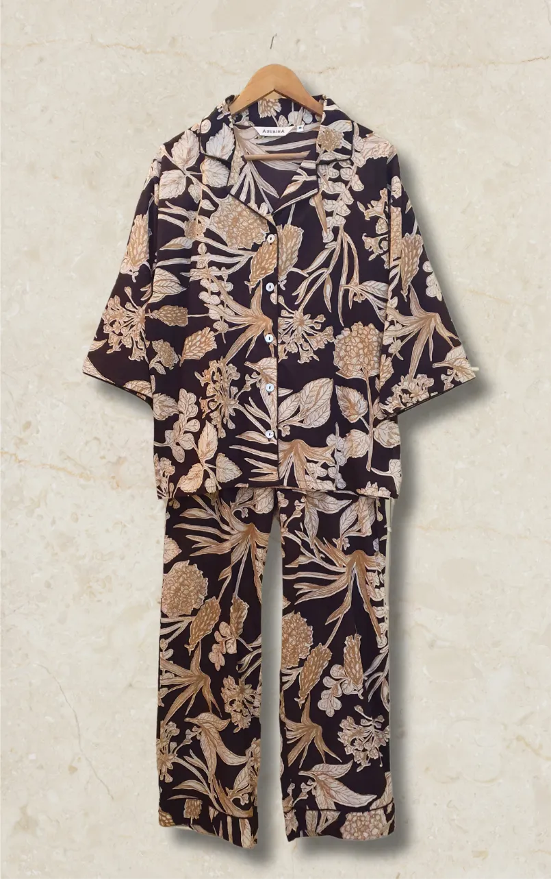 Sharan Boxy PJ 2pc Set - Brown Kodi Flowers