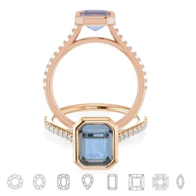 Sonia - Bezel Set Engagement Ring with Accented Cathedral Shank - Setting only