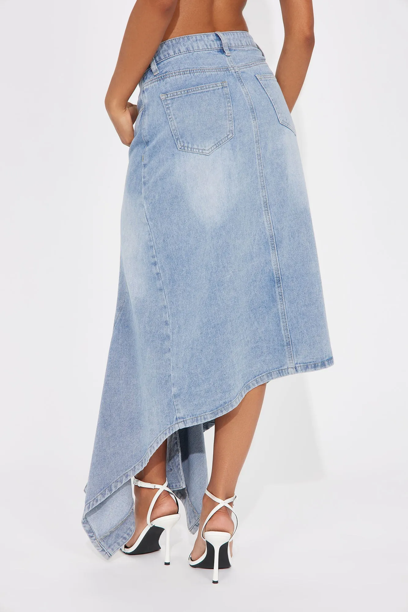 Take A Peek Denim Maxi Skirt - Medium Wash