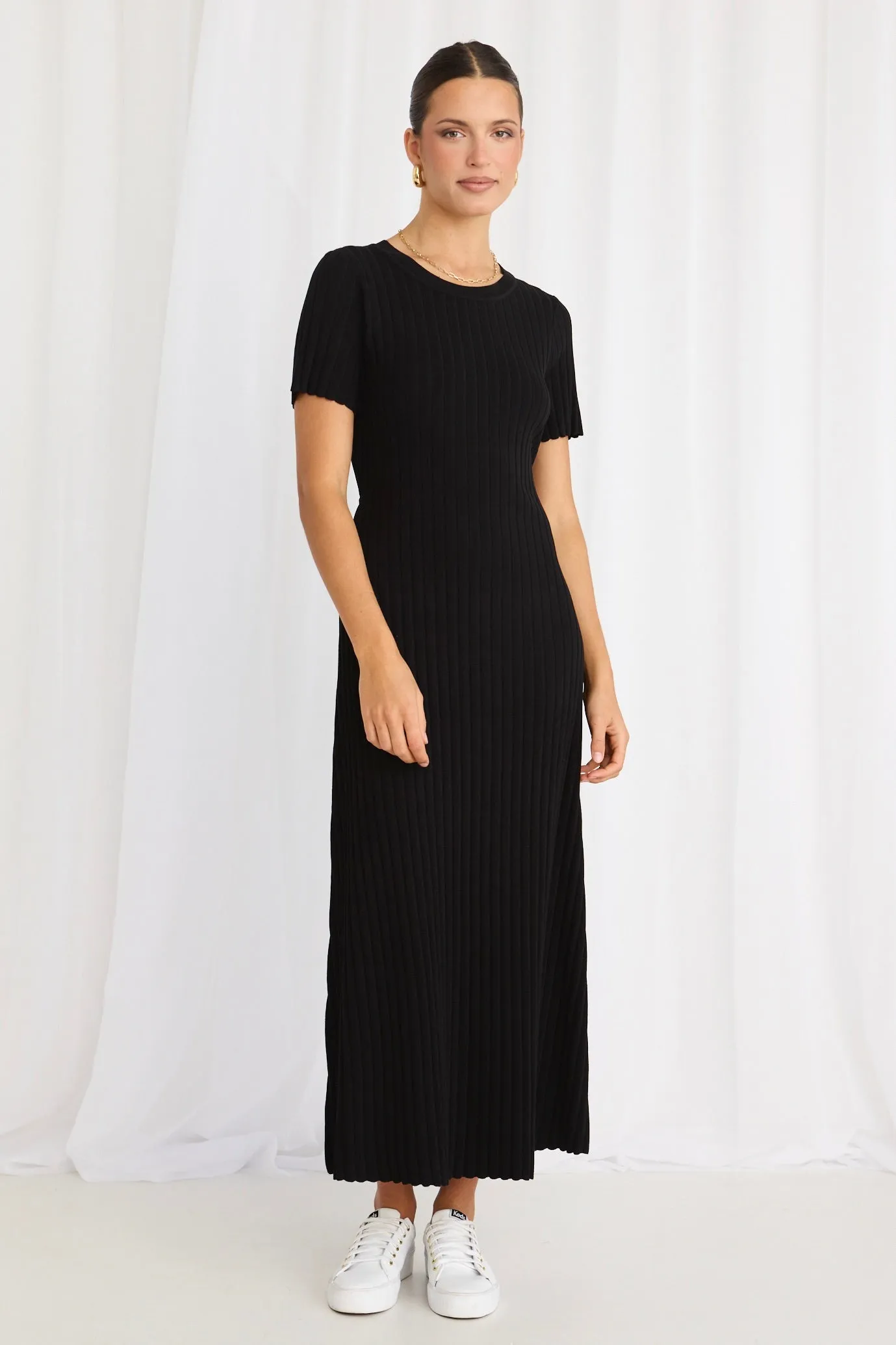 Taken Black Crew Neck SS Knit Dress