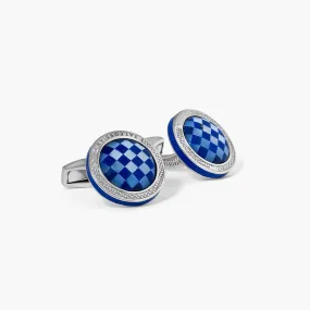 Tateossian Blue Rhodium Silver Signature Round Cufflinks