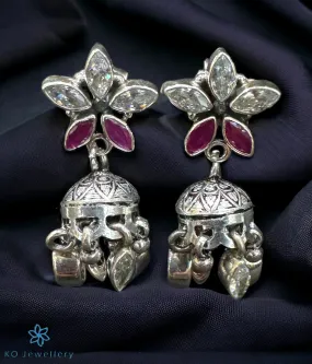 The Kanisha Silver Jhumkas (Red/White)