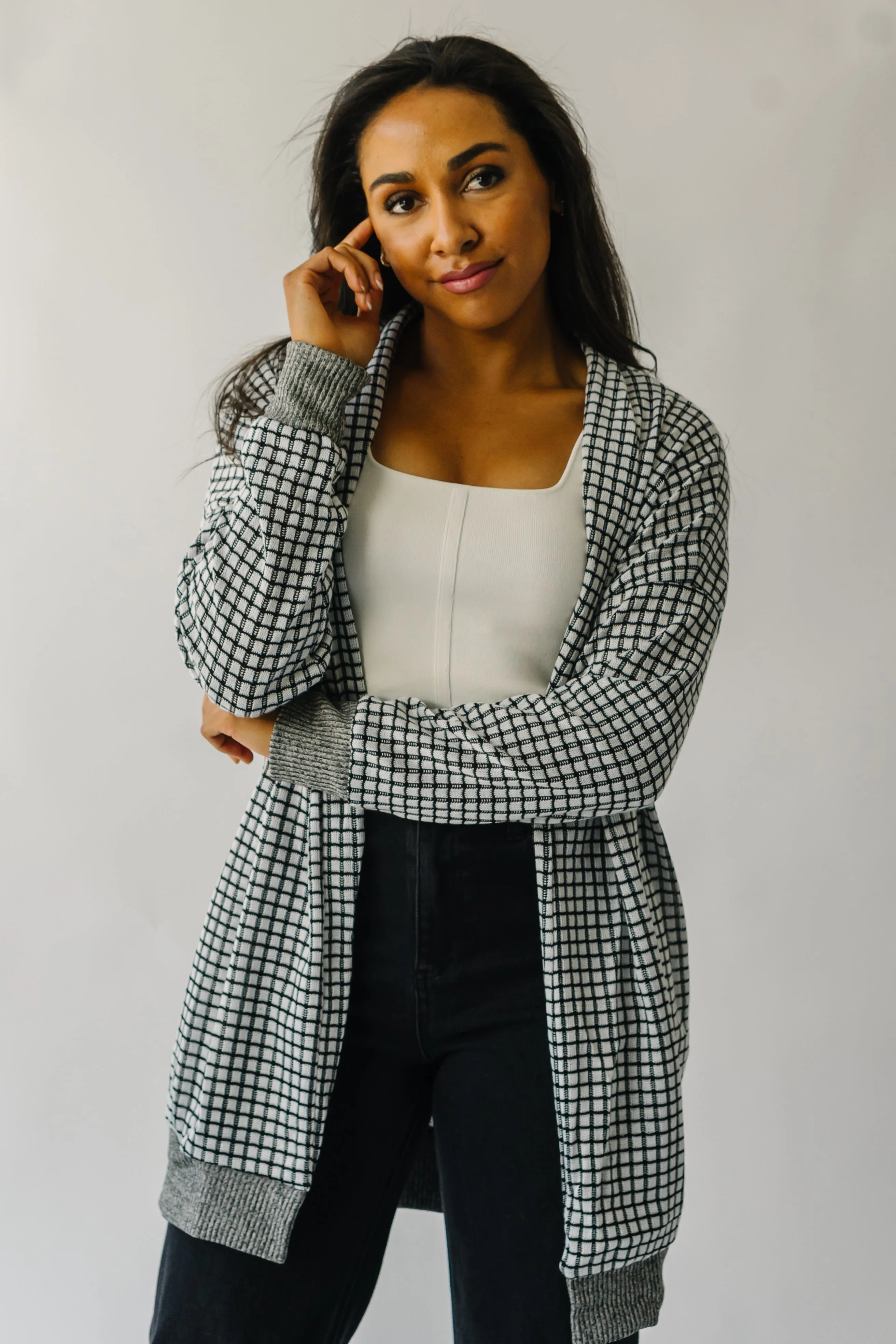 The Utica Checkered Cardigan in Black   White