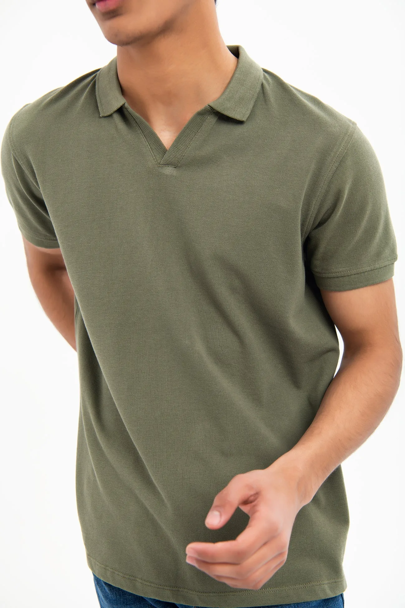 V NECK REGULAR FIT COTTON POLO SHIRT