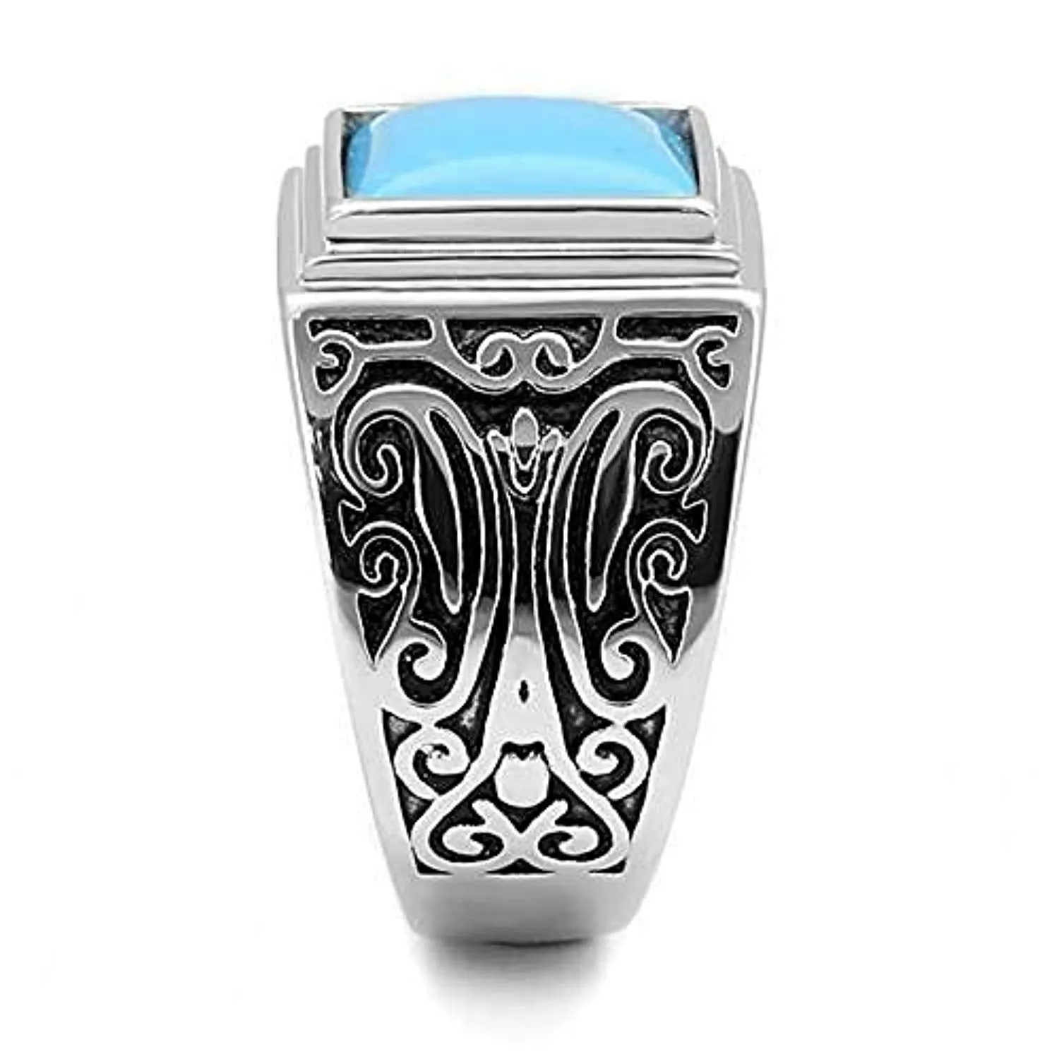 WildKlass Stainless Steel Ring High Polished Men Synthetic Sea Blue