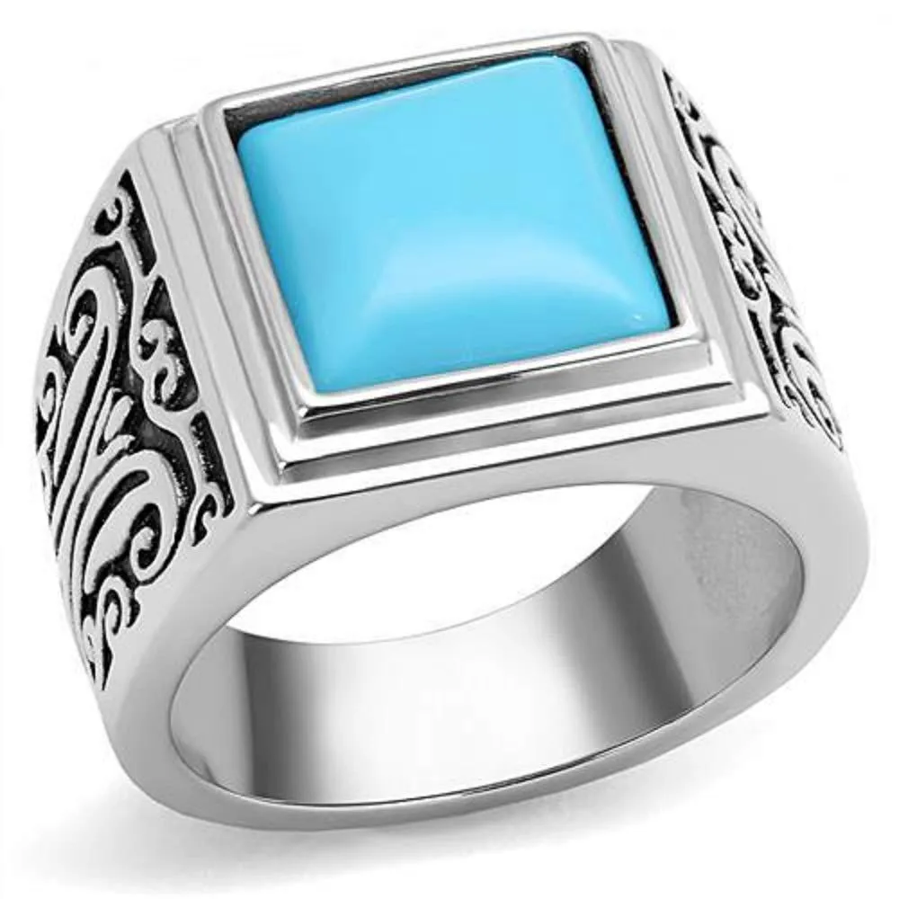 WildKlass Stainless Steel Ring High Polished Men Synthetic Sea Blue