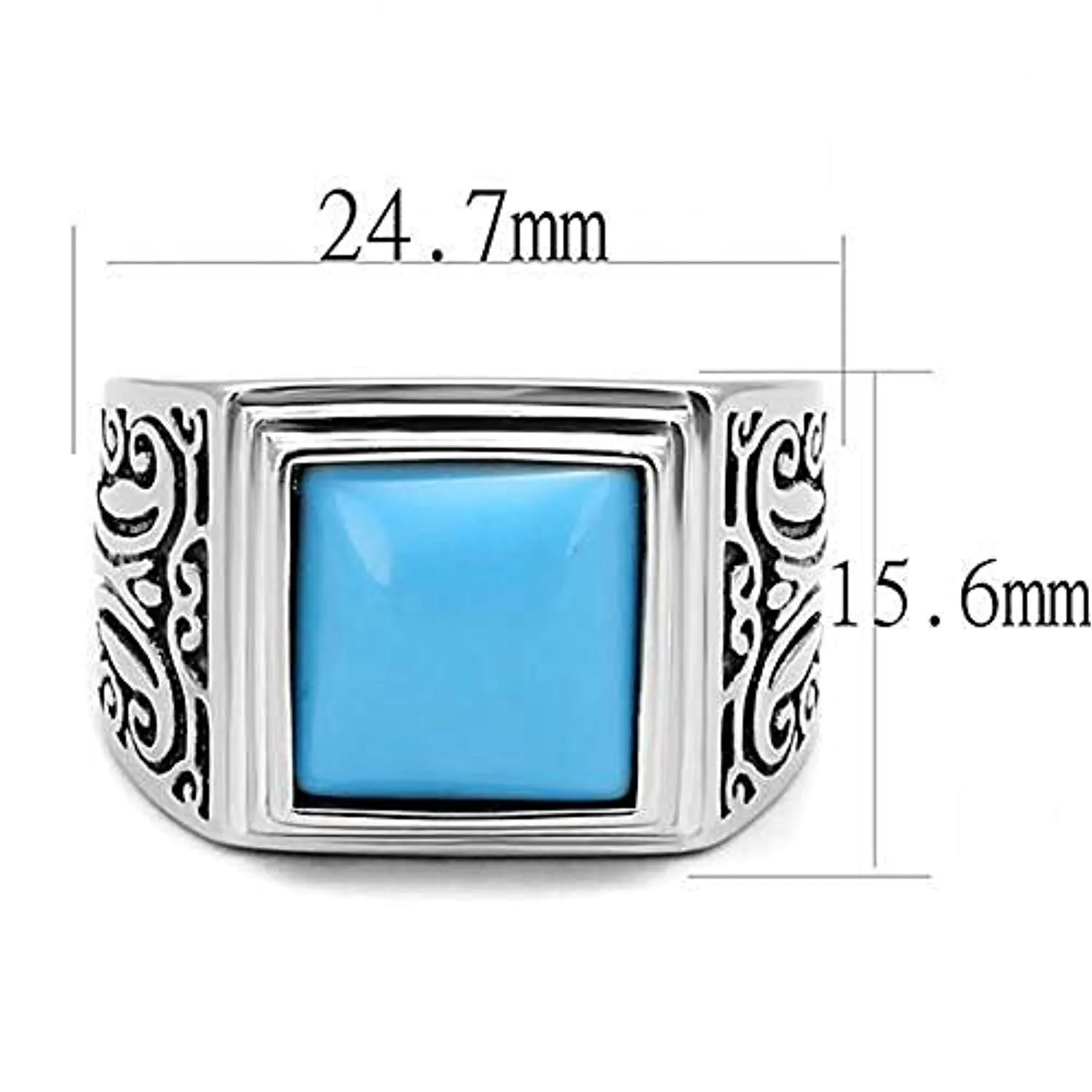 WildKlass Stainless Steel Ring High Polished Men Synthetic Sea Blue