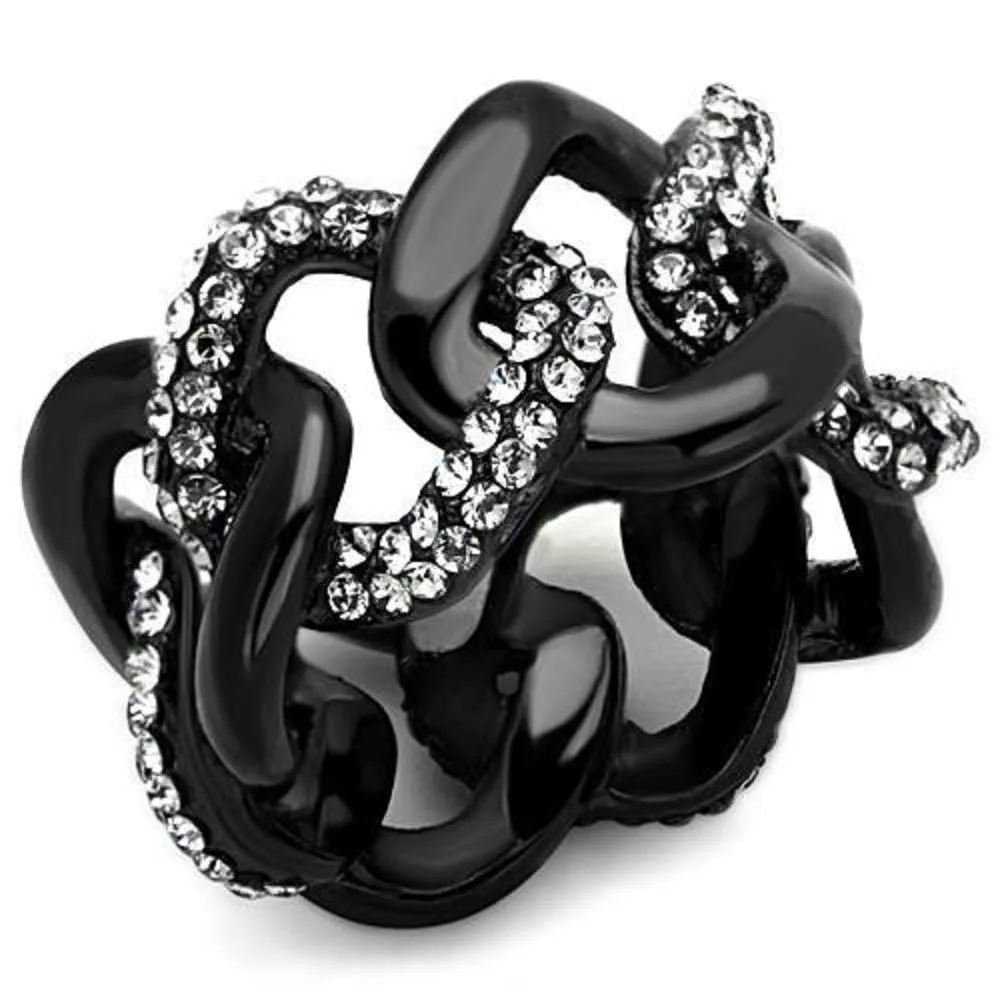 WildKlass Stainless Steel Ring IP Black Women Top Grade Crystal Black Diamond