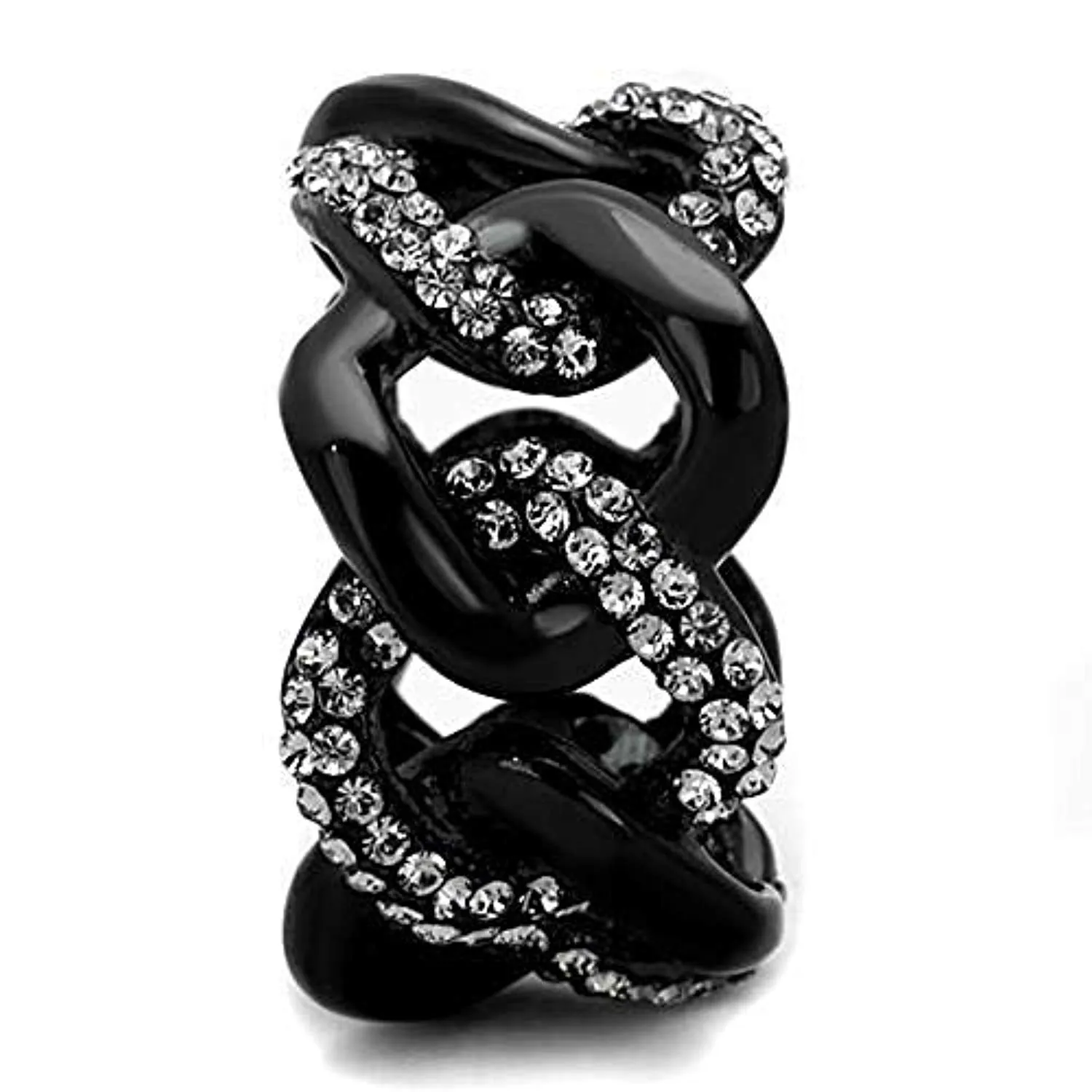 WildKlass Stainless Steel Ring IP Black Women Top Grade Crystal Black Diamond