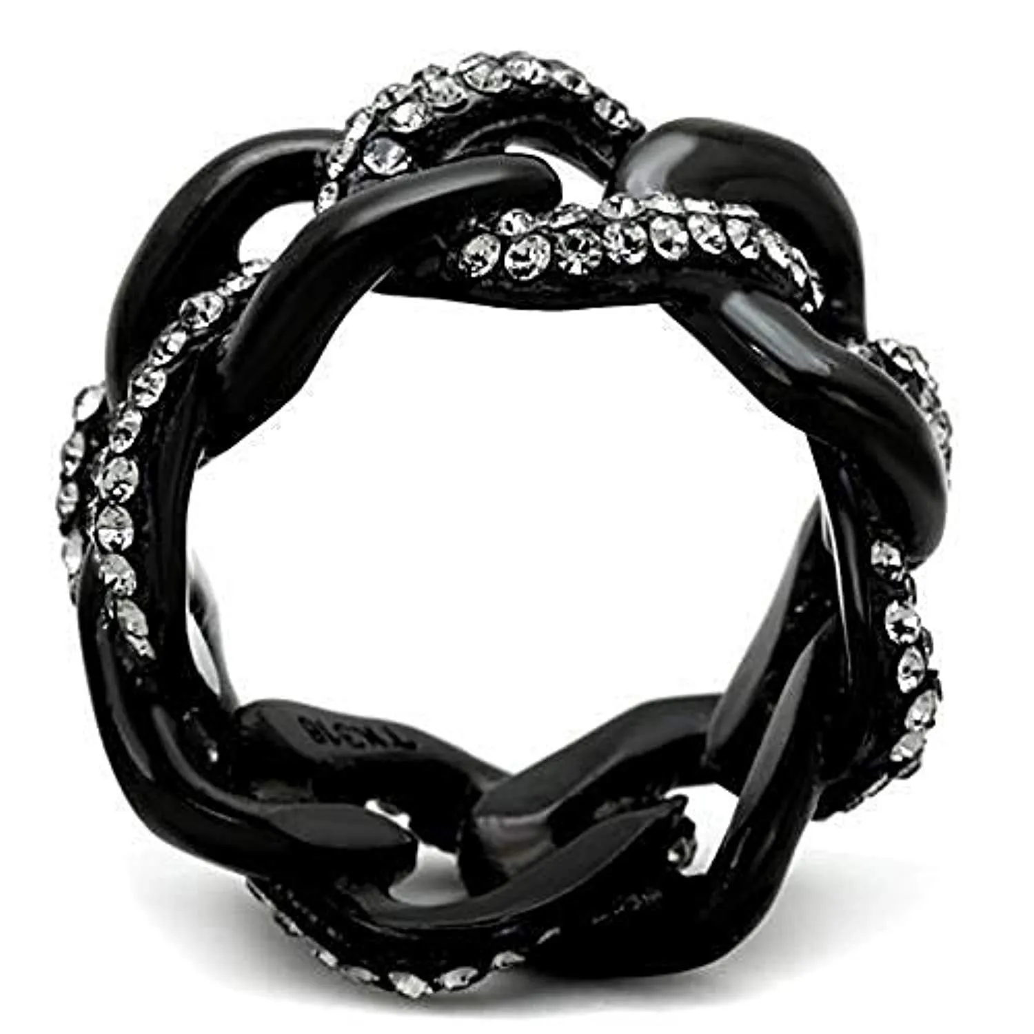 WildKlass Stainless Steel Ring IP Black Women Top Grade Crystal Black Diamond