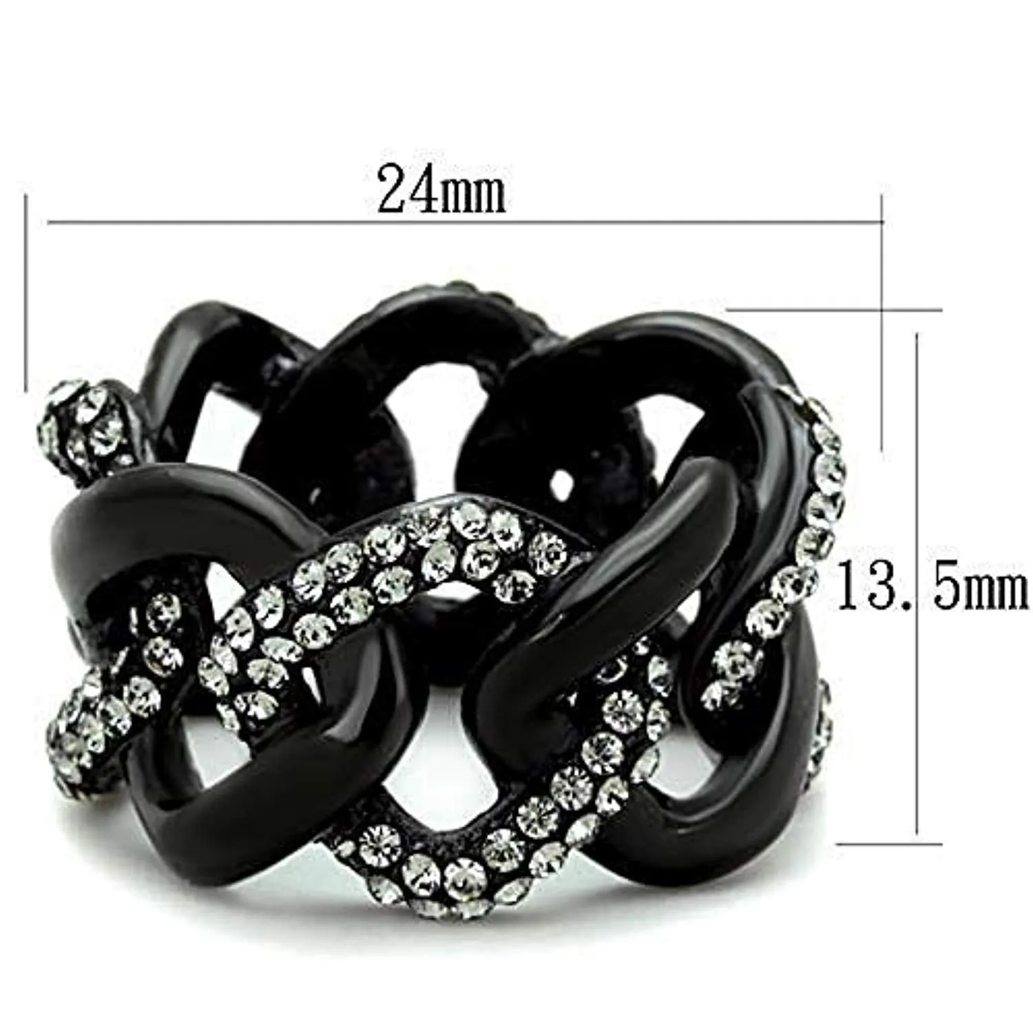 WildKlass Stainless Steel Ring IP Black Women Top Grade Crystal Black Diamond