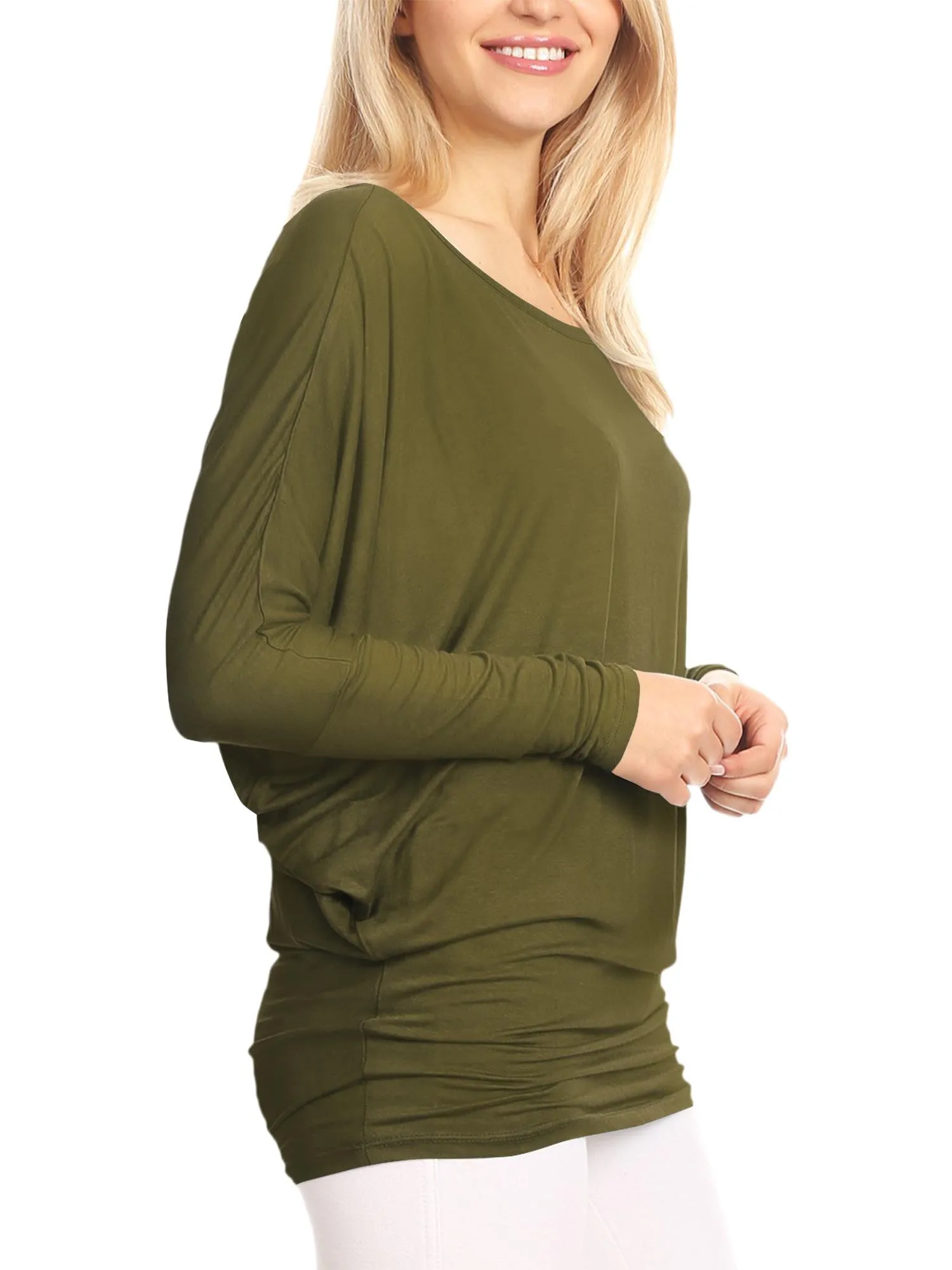 Womens Flowy Draped Long Sleeve Batwing Dolman Top