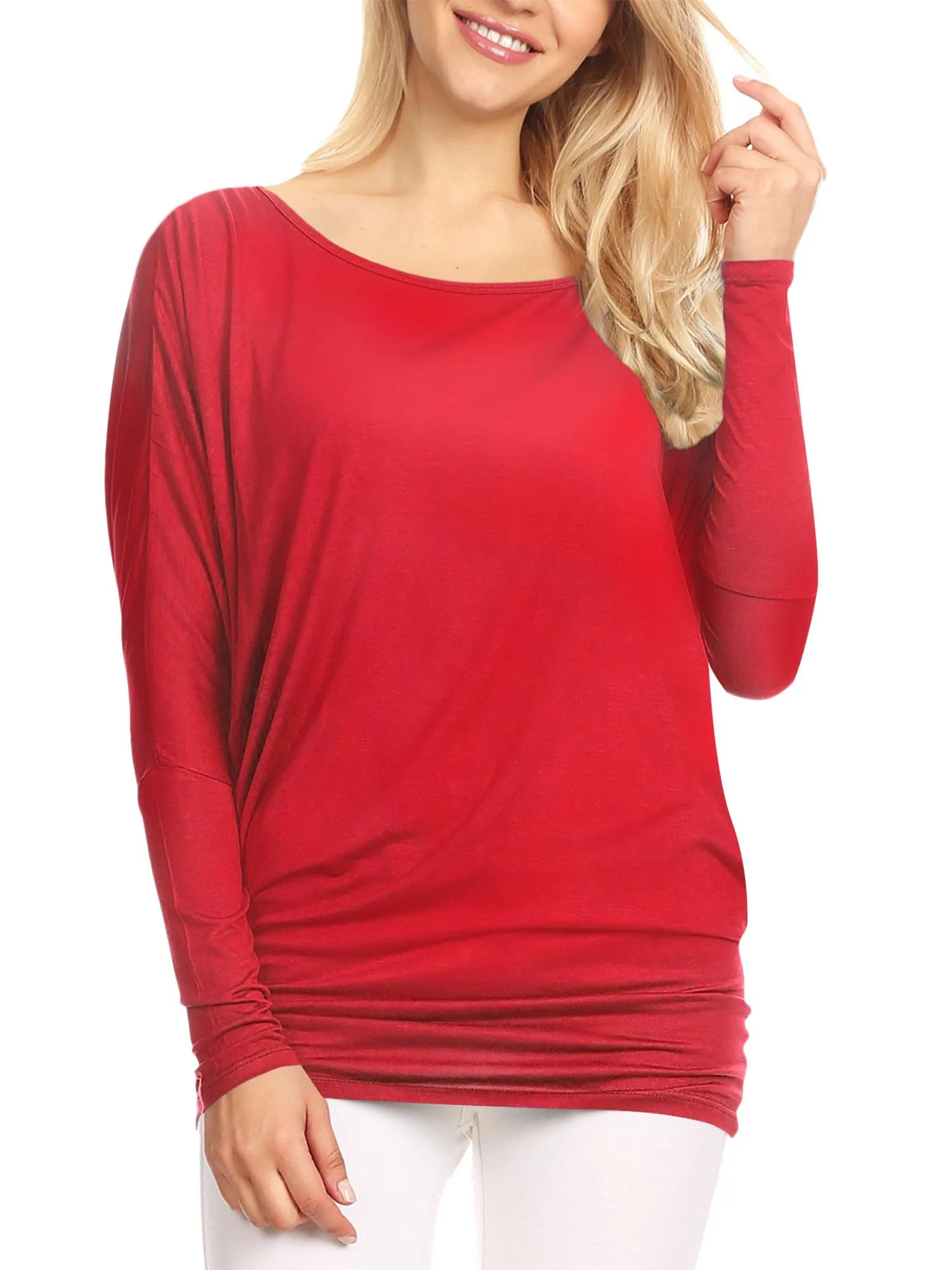 Womens Flowy Draped Long Sleeve Batwing Dolman Top