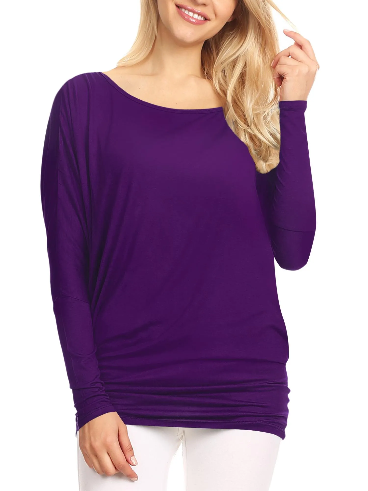 Womens Flowy Draped Long Sleeve Batwing Dolman Top