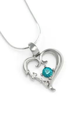 Zeta Tau Alpha Sterling Silver Heart Pendant with Turquoise CZ Crystal